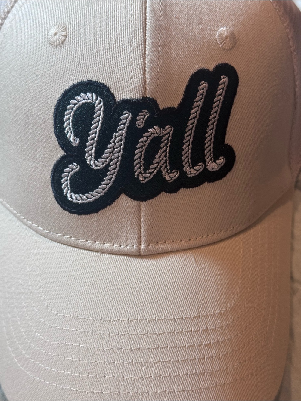 New With Tags “Y’all” Men’s Cut Trucker Hat “The Easy Life” Cream Green - Picture 3 of 7